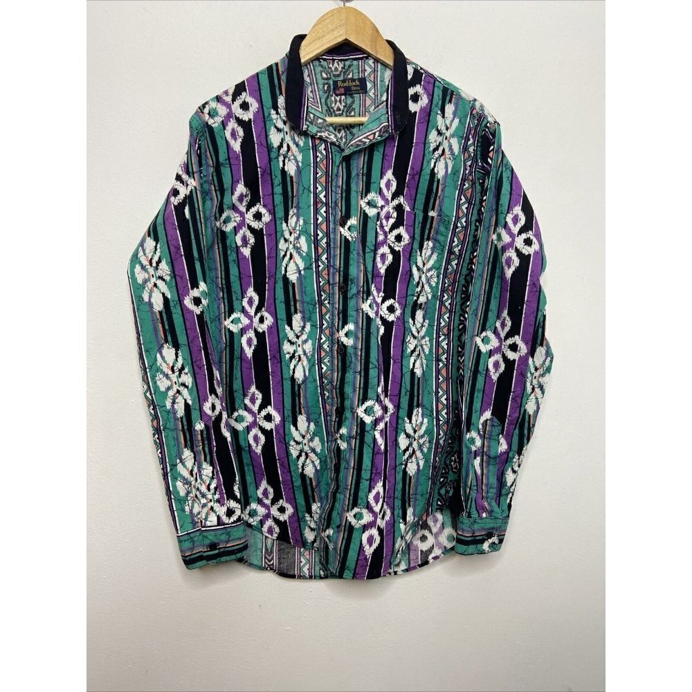 Vtg Ruddock Bros Western‎ Button Shirt Striped  Men L Aztec Southwestern